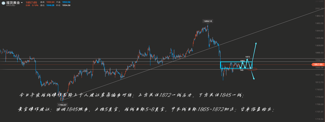 汤友良：1.14黄金短线陷入震荡1845是突破口？原油EIA后市走势分析