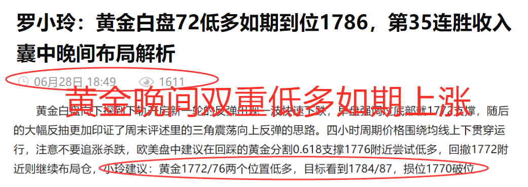 罗小玲：黄金日线EMA5成多空走势关键！支撑破位都是大单，日内三连胜，37胜持续中