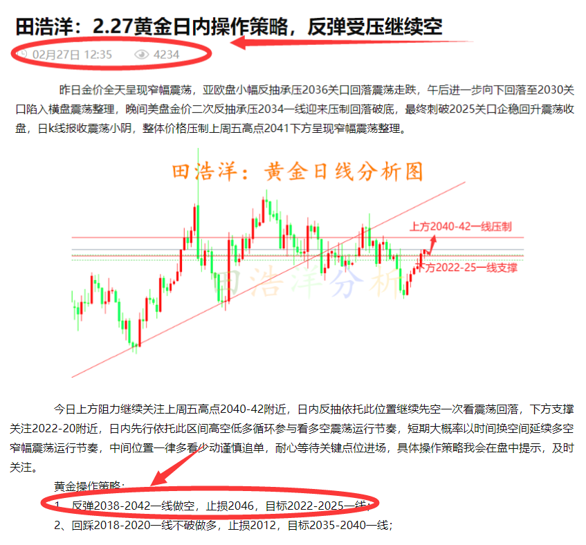 田浩洋：2.27黄金晚间操作策略，持仓的朋友看过来