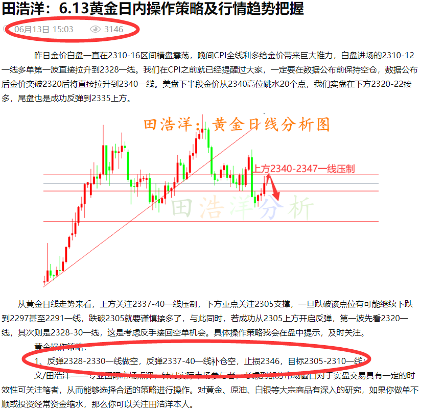 田浩洋：6.17黄金周一开盘操作策略及行情趋势解读