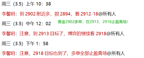 李馨玥：3.5黄金实盘2902多单如期止盈，晚间ADP数据谨防扫盘！