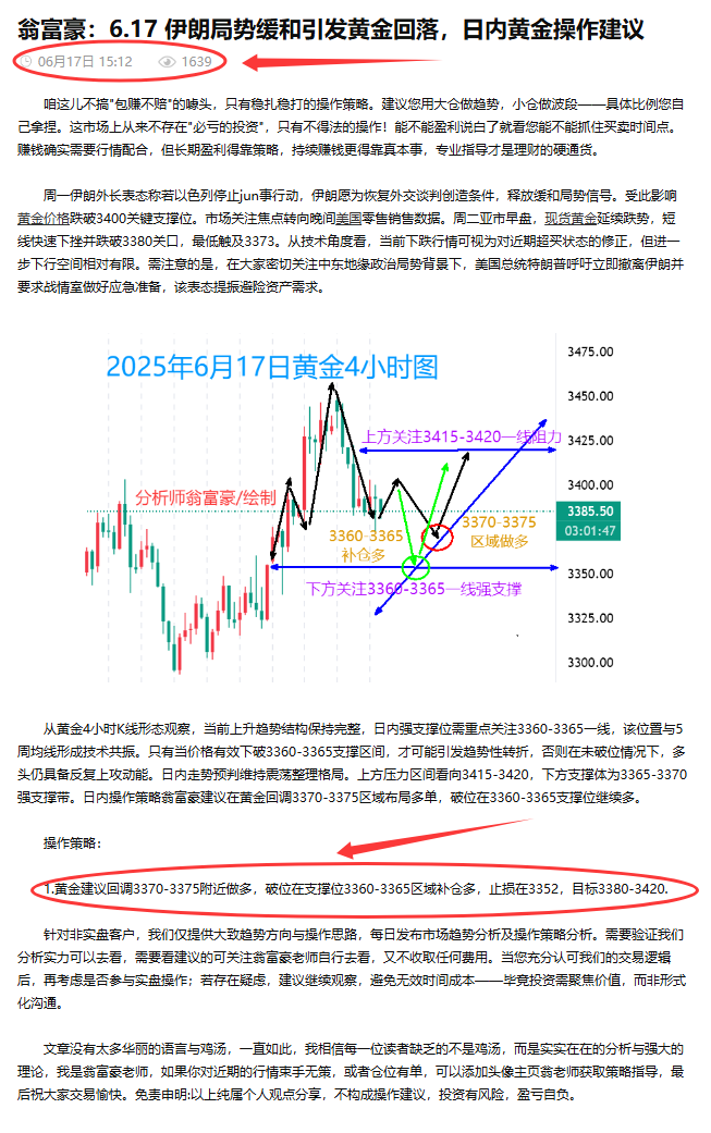 翁富豪：6.18 黄金避险行情能持续多久？日内黄金操作策略