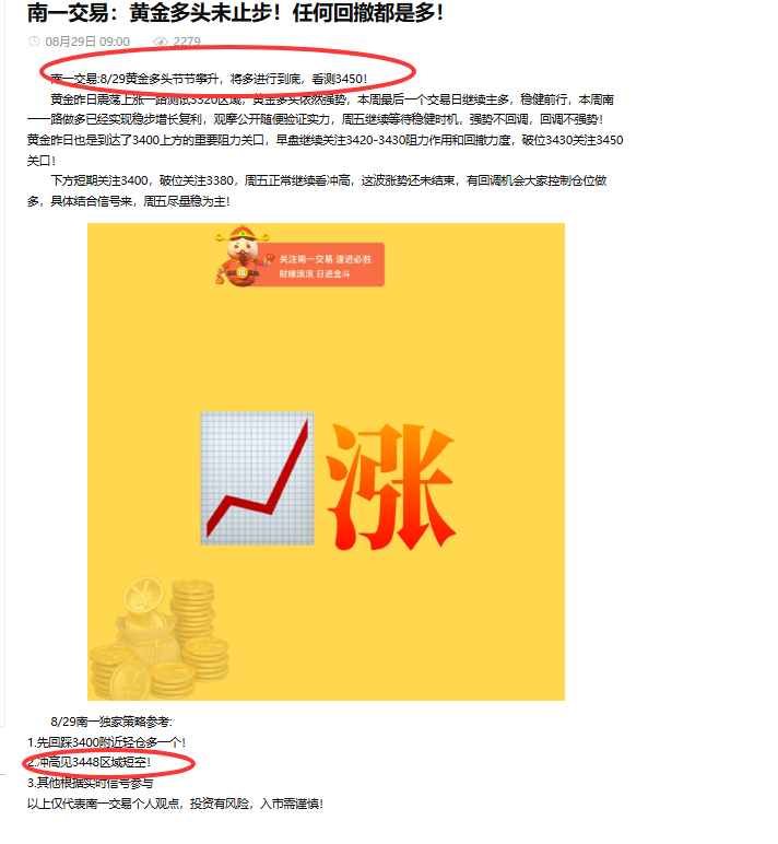 南一交易：注意！9/1黄金3450区域反空注意减仓保护了！回撤找机会反多！