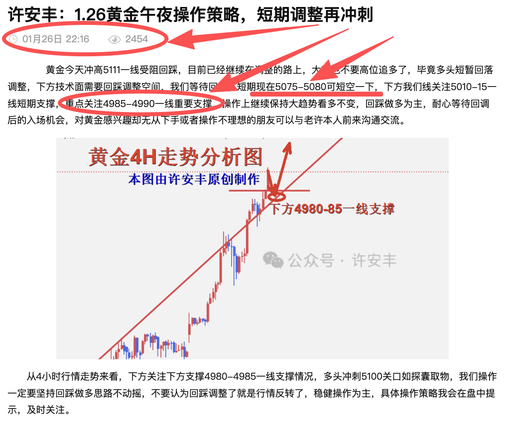 许安丰：1.27黄金晚间操作策略，受压回撤调整继续上攻