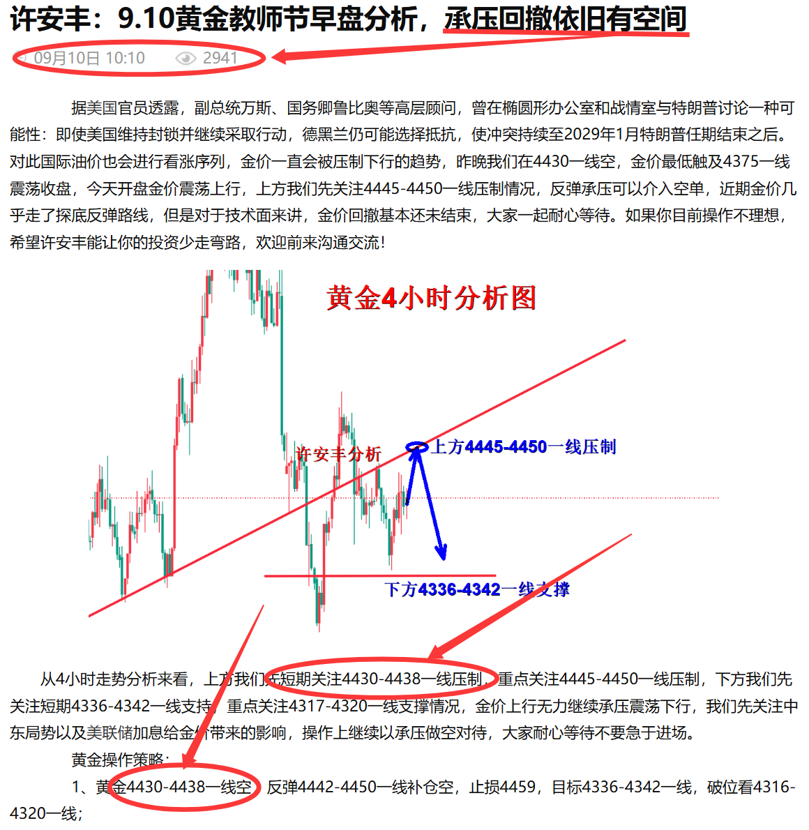 许安丰：9.10黄金近期空单进场完胜，趋势引领财富